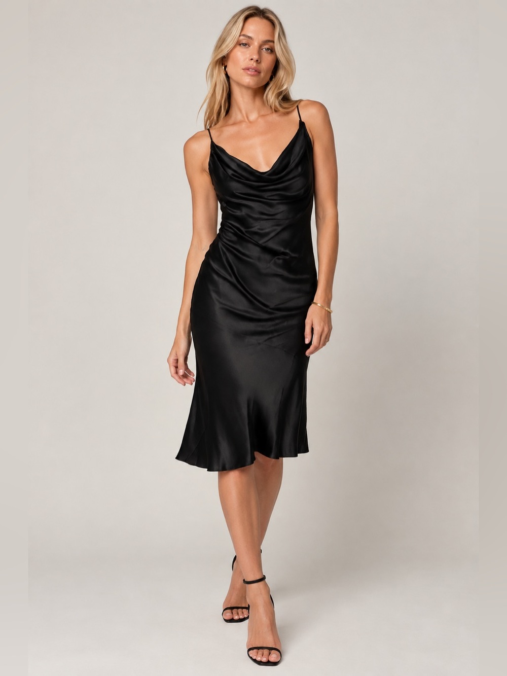 Kendall + Kylie Black Silky Cowl Neck Slip Midi Dress M Raw Hem